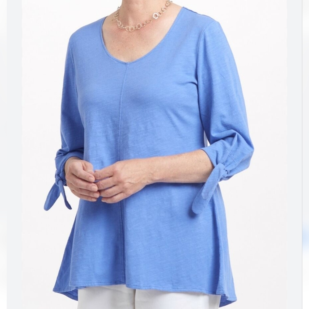 Habitat, New, Vista Blue Cotton Pebble Tie Sleeve Knit Tunic Shirt Size Large
